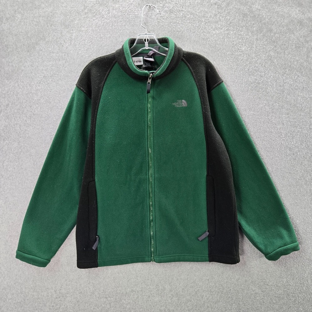 The North Face Boys Jacket XL Green Fleece Logo Pockets Full Zip Mock Neck